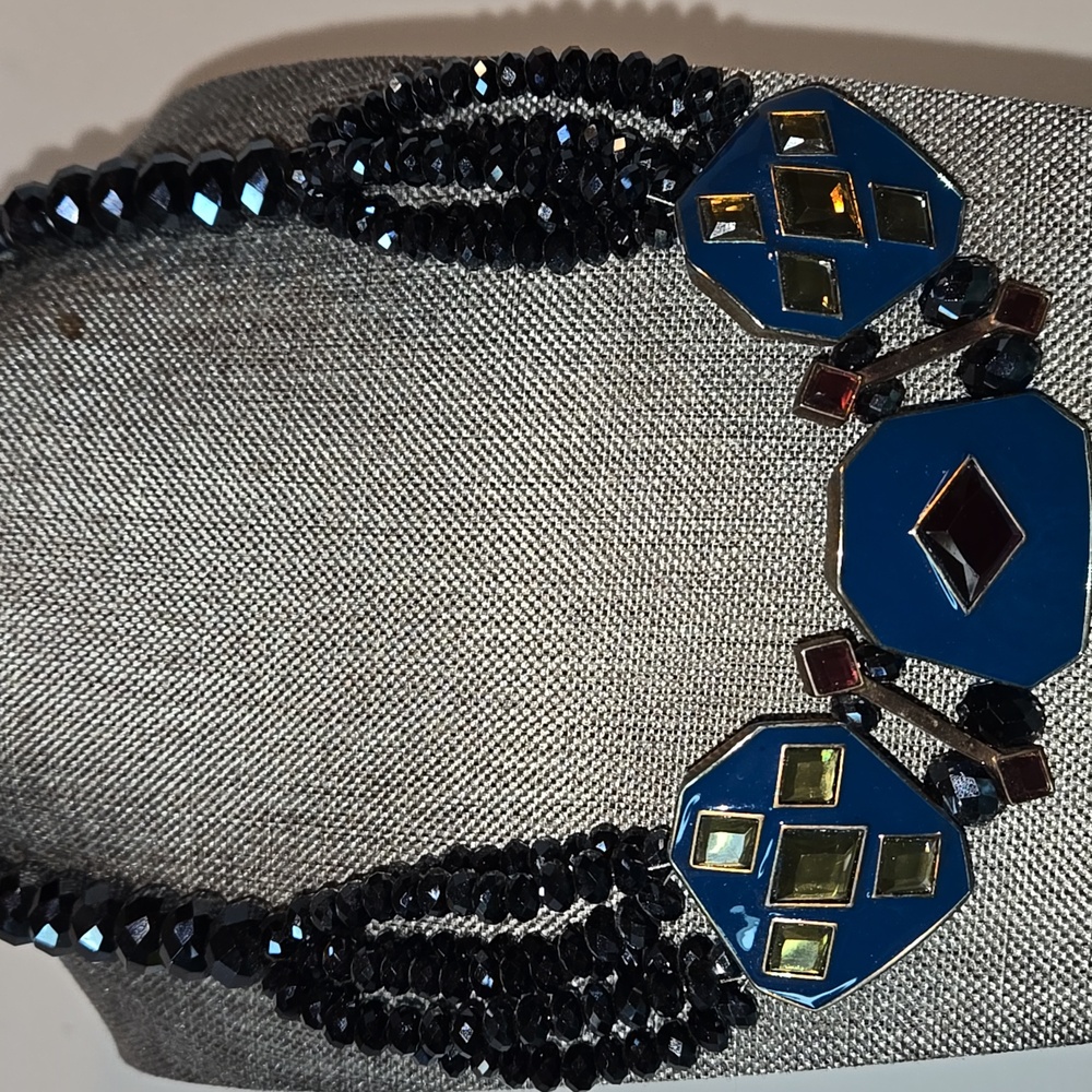 Loulou de la Falaise Elegant Blue/Yellow/Red Statement Necklace 19"